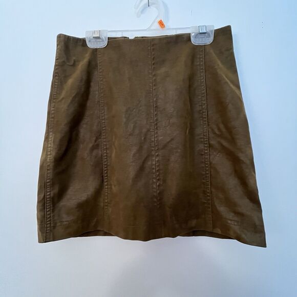 Free People Skirt Women sz 0 Brown Olive Modern Femme Vegan‎ Leather A Line Mini - Picture 2 of 6